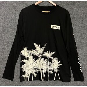 Fresh Laundry Black Savage Palm Tree Graphic Long‎ Sleeve T Shirt Men Size L